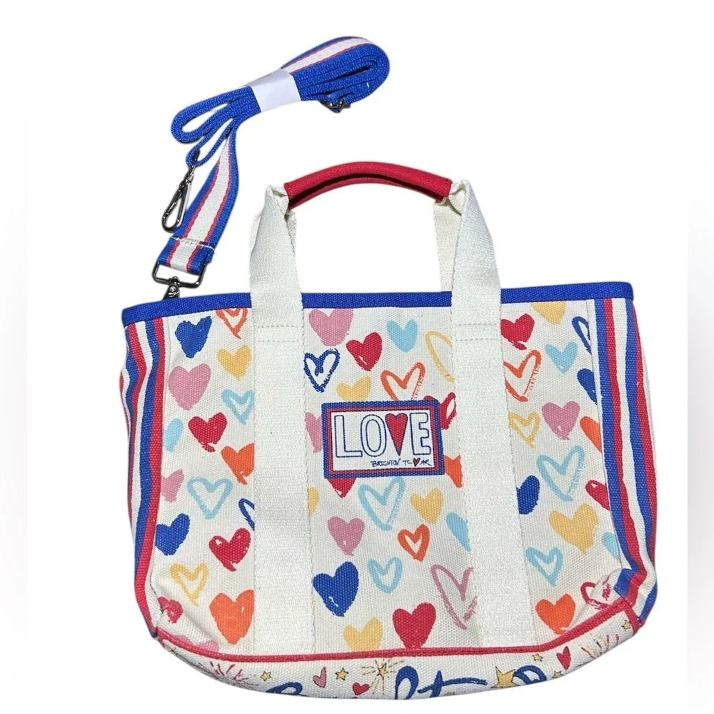 Brighton Mini Tote Love Heart Canvas Bag Red White Blue Crossbody Satchel NWOT